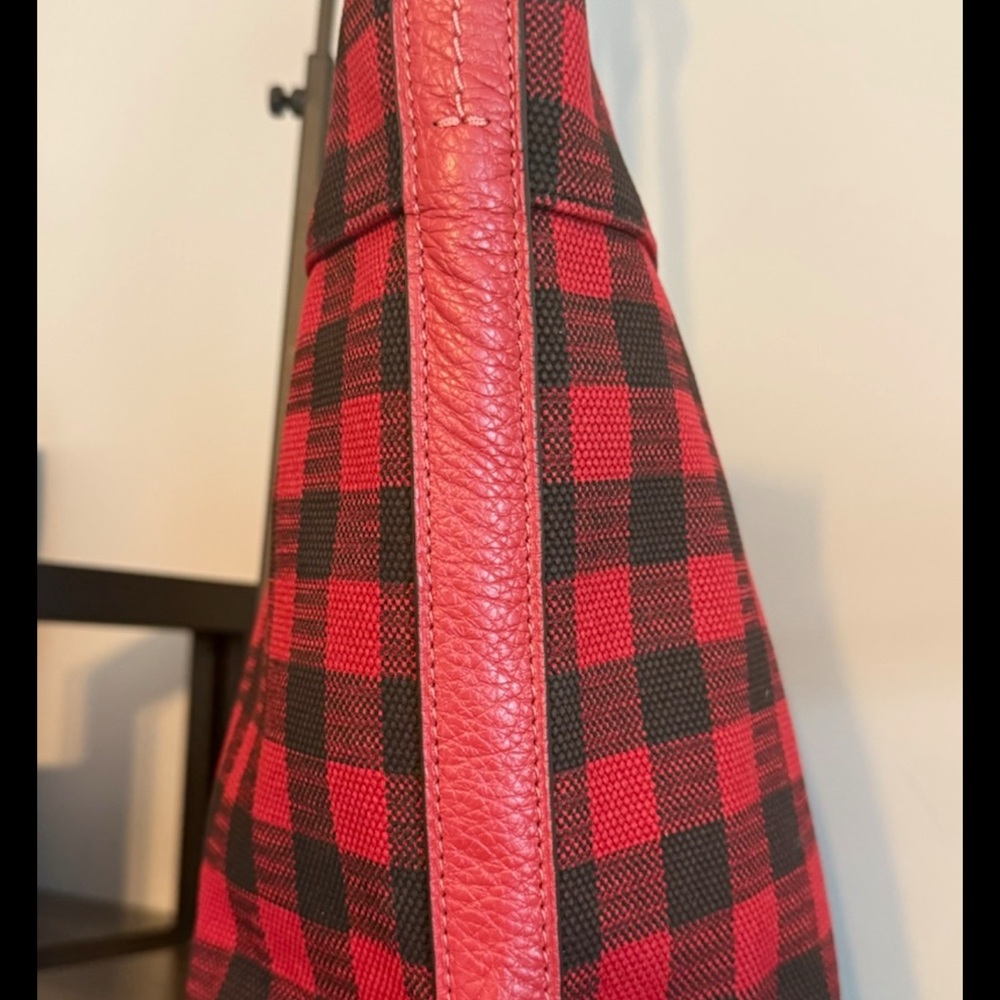 Coach Large Gingham Canvas Tote Buffalo Plaid in Ruby Red Black  39848 - Picture 5 of 8